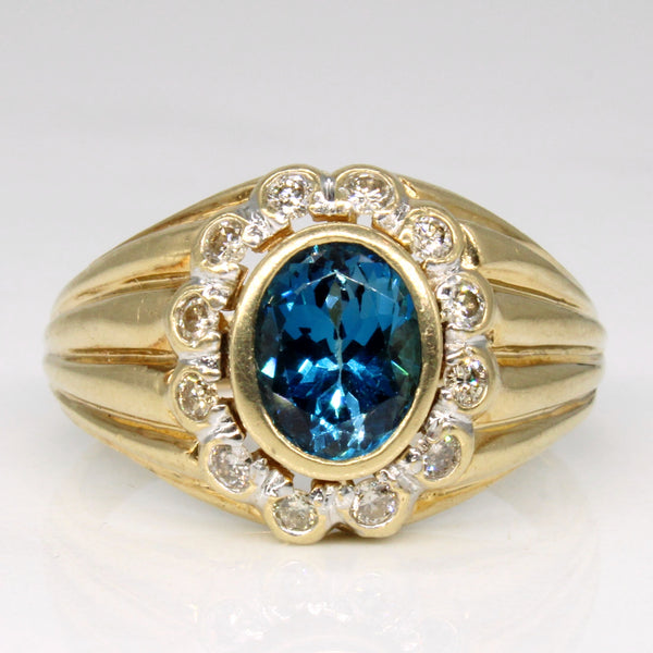 Bezel Set Blue Topaz & Diamond Ring | 1.50ct, 0.24ctw | SZ 9.75 |