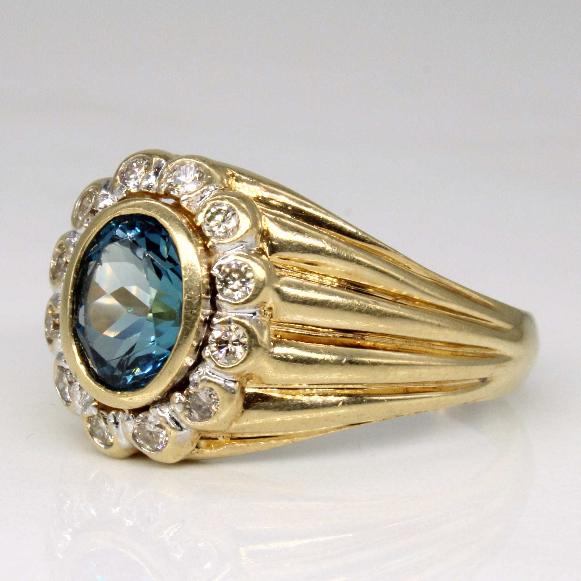 Bezel Set Blue Topaz & Diamond Ring | 1.50ct, 0.24ctw | SZ 9.75 |