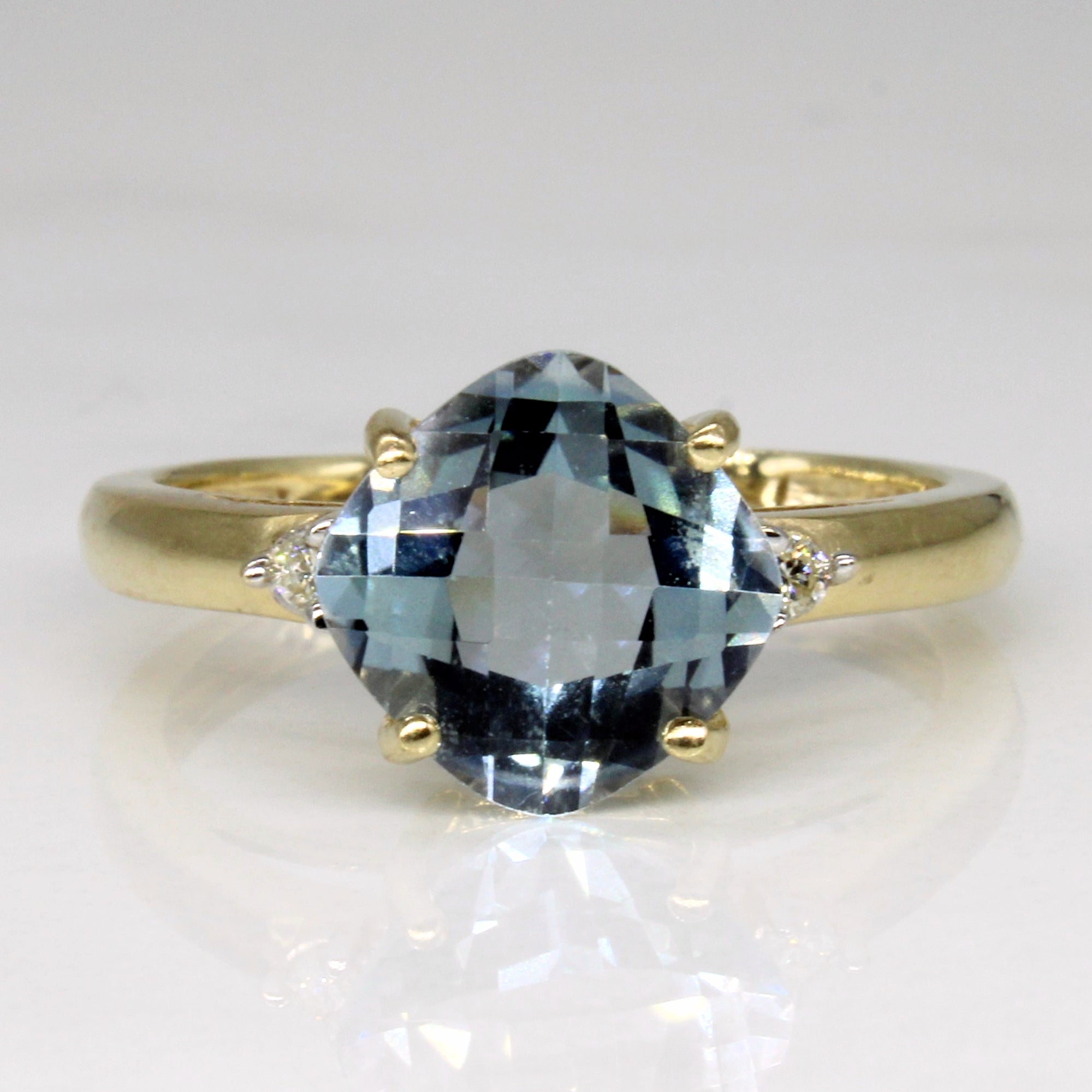 Checker Cut Blue Topaz & Diamond Ring | 2.75ct, 0.04ctw | SZ 9 |