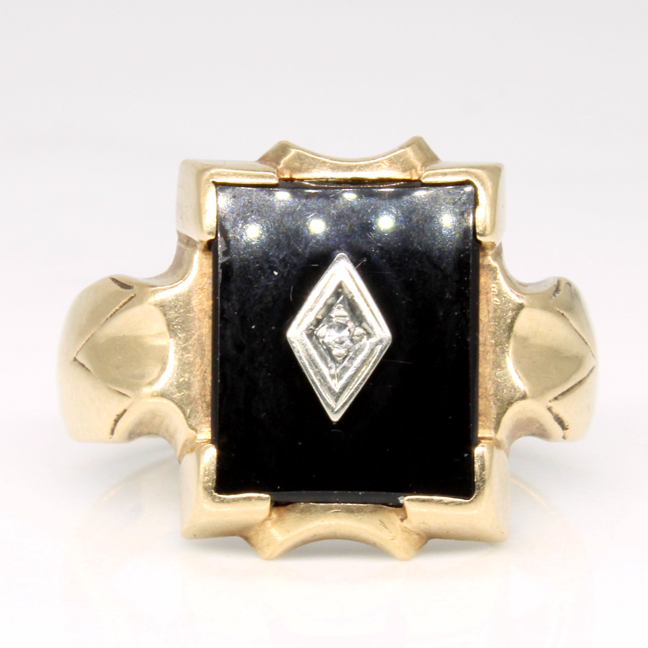 Onyx & Diamond Signet Ring | 2.10ct, 0.01ct | SZ 7.25 |