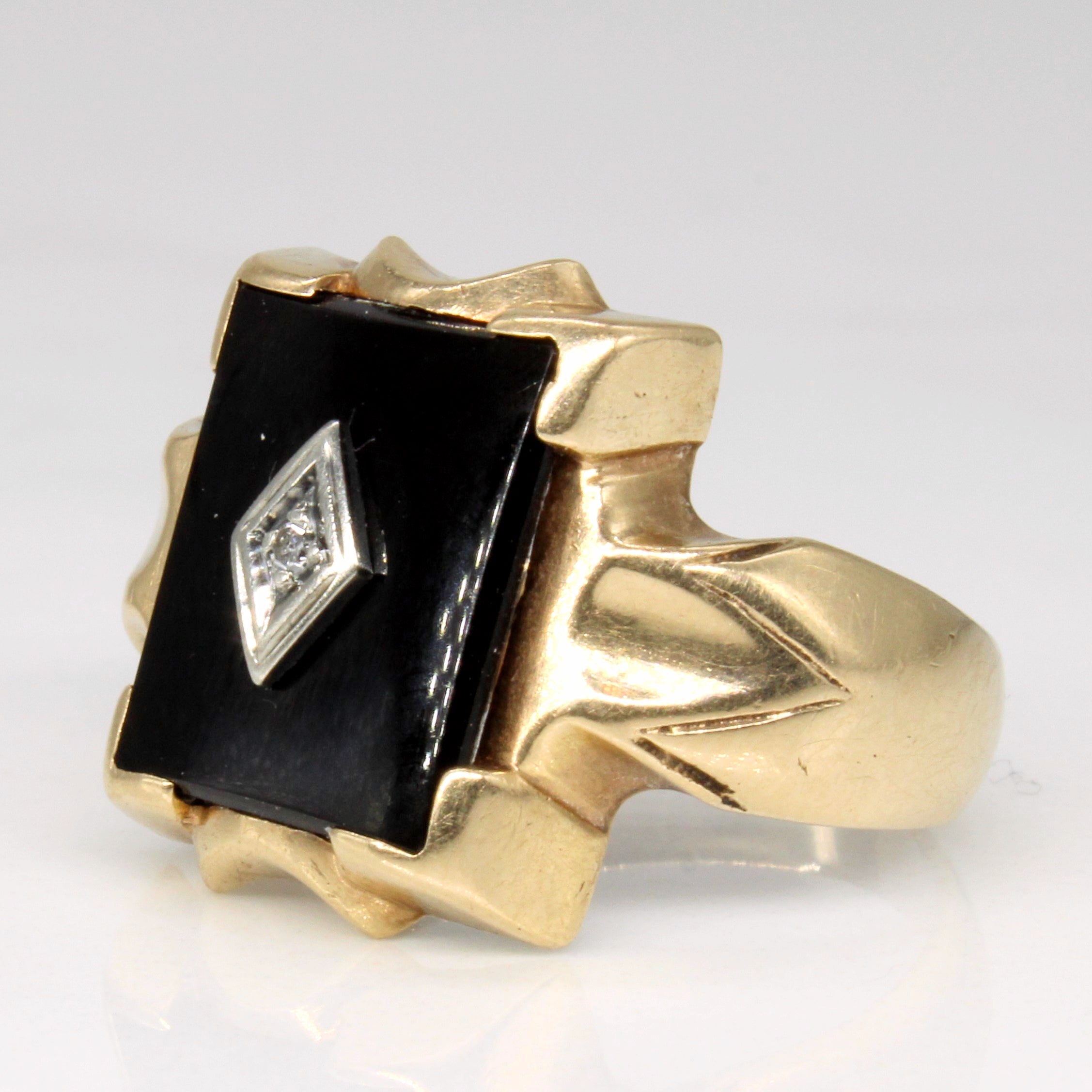 Onyx & Diamond Signet Ring | 2.10ct, 0.01ct | SZ 7.25 |
