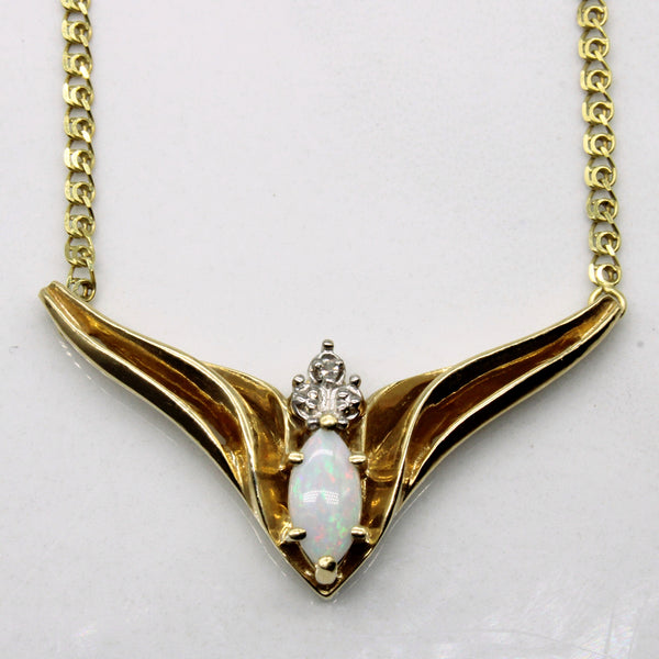 Opal & Diamond Plate Necklace | 0.40ct, 0.01ct | 18