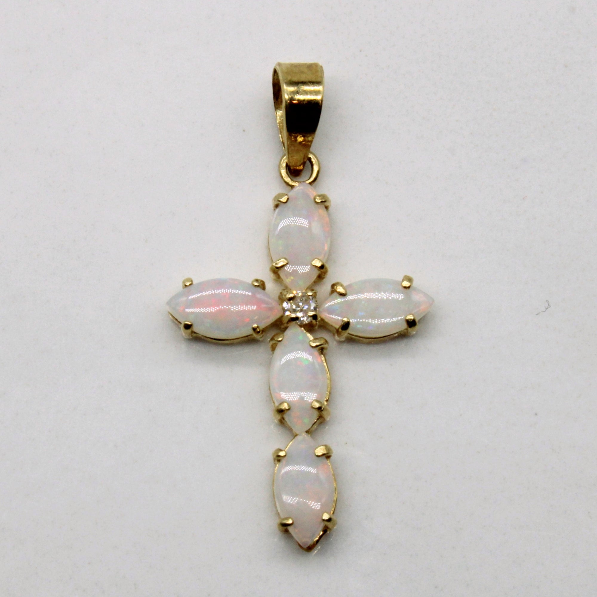 Opal Cabochon & Diamond Cross Pendant | 0.60ctw, 0.01ct |