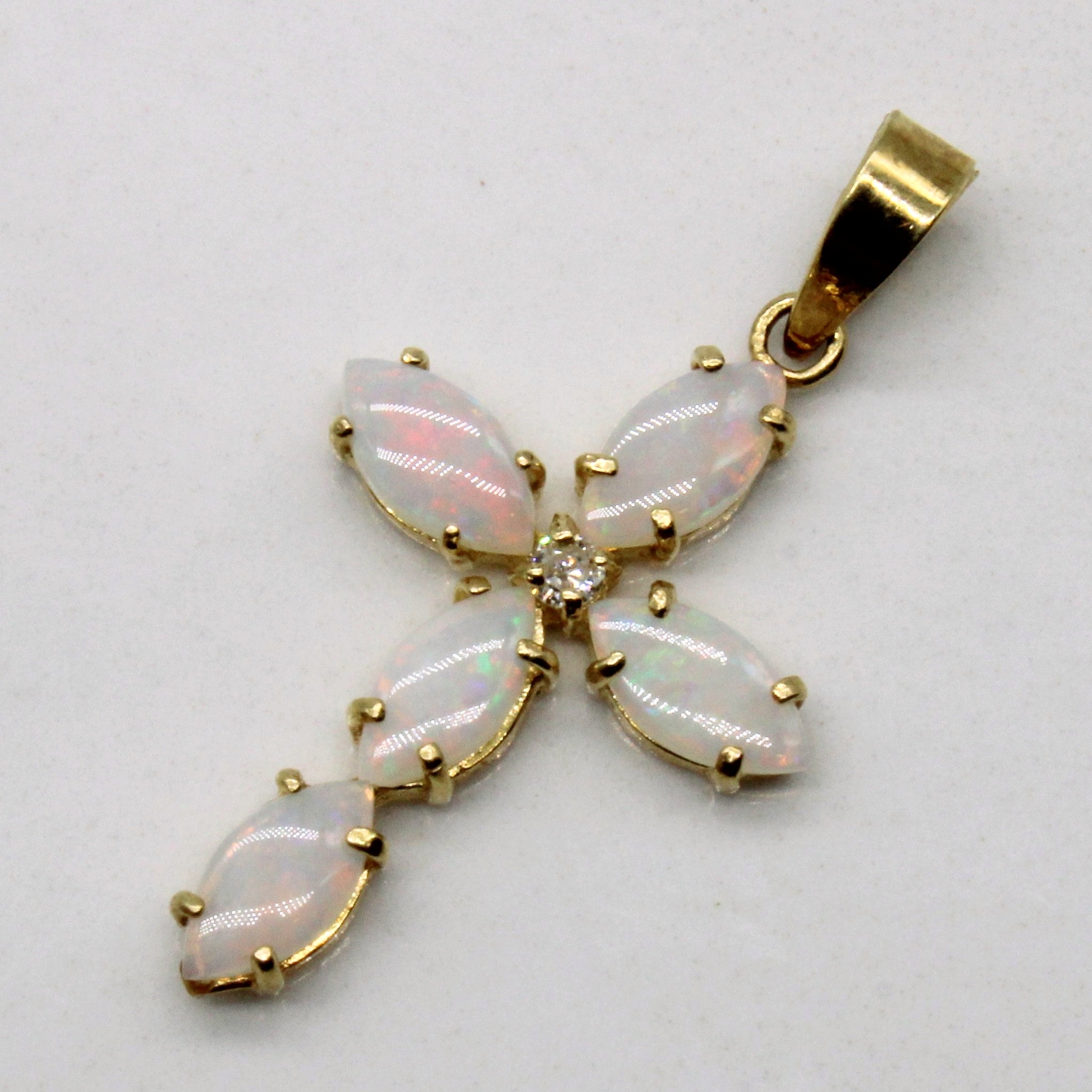 Opal Cabochon & Diamond Cross Pendant | 0.60ctw, 0.01ct |