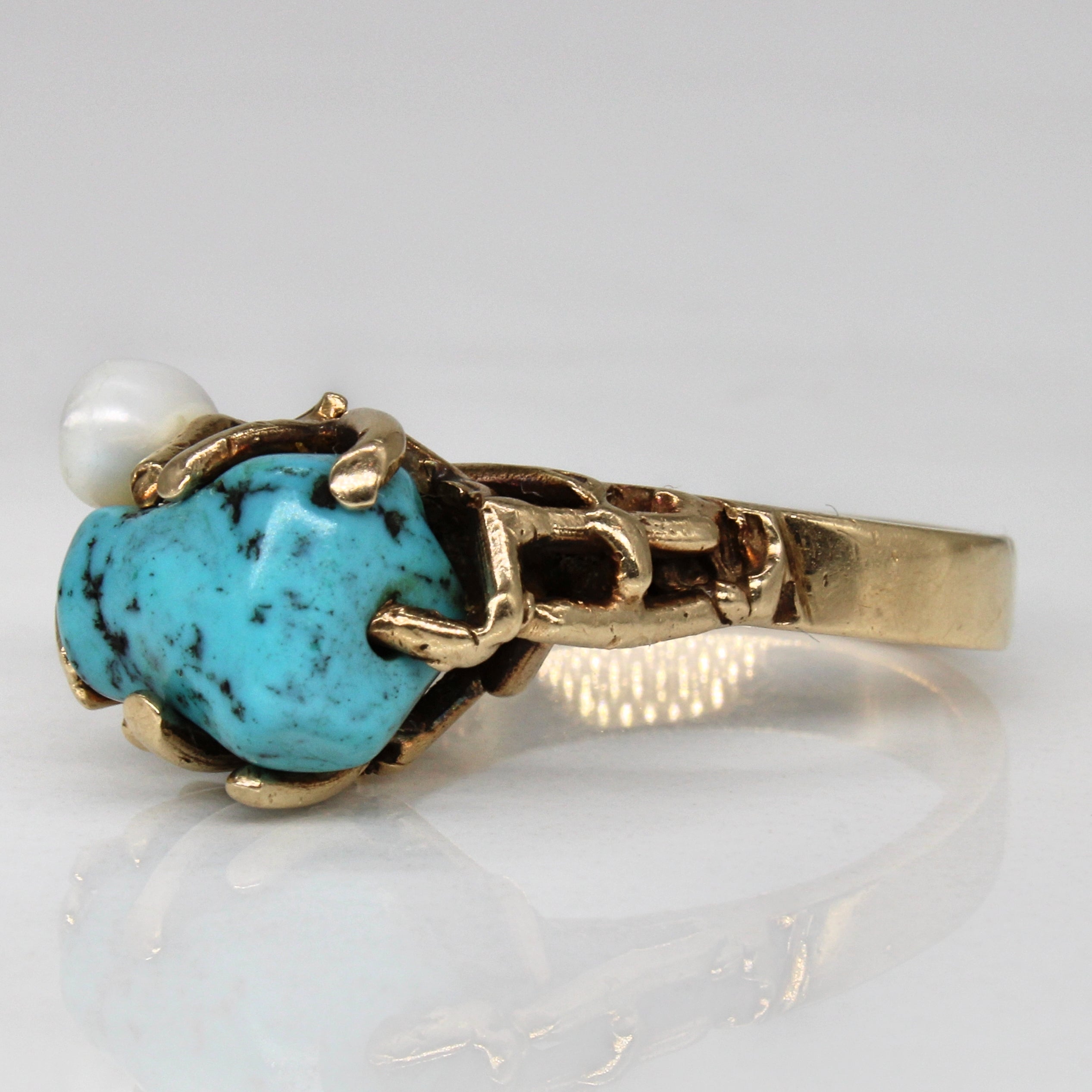 Turquoise & Rice Pearl Cocktail Ring | 2.20ct | SZ 6.5 |