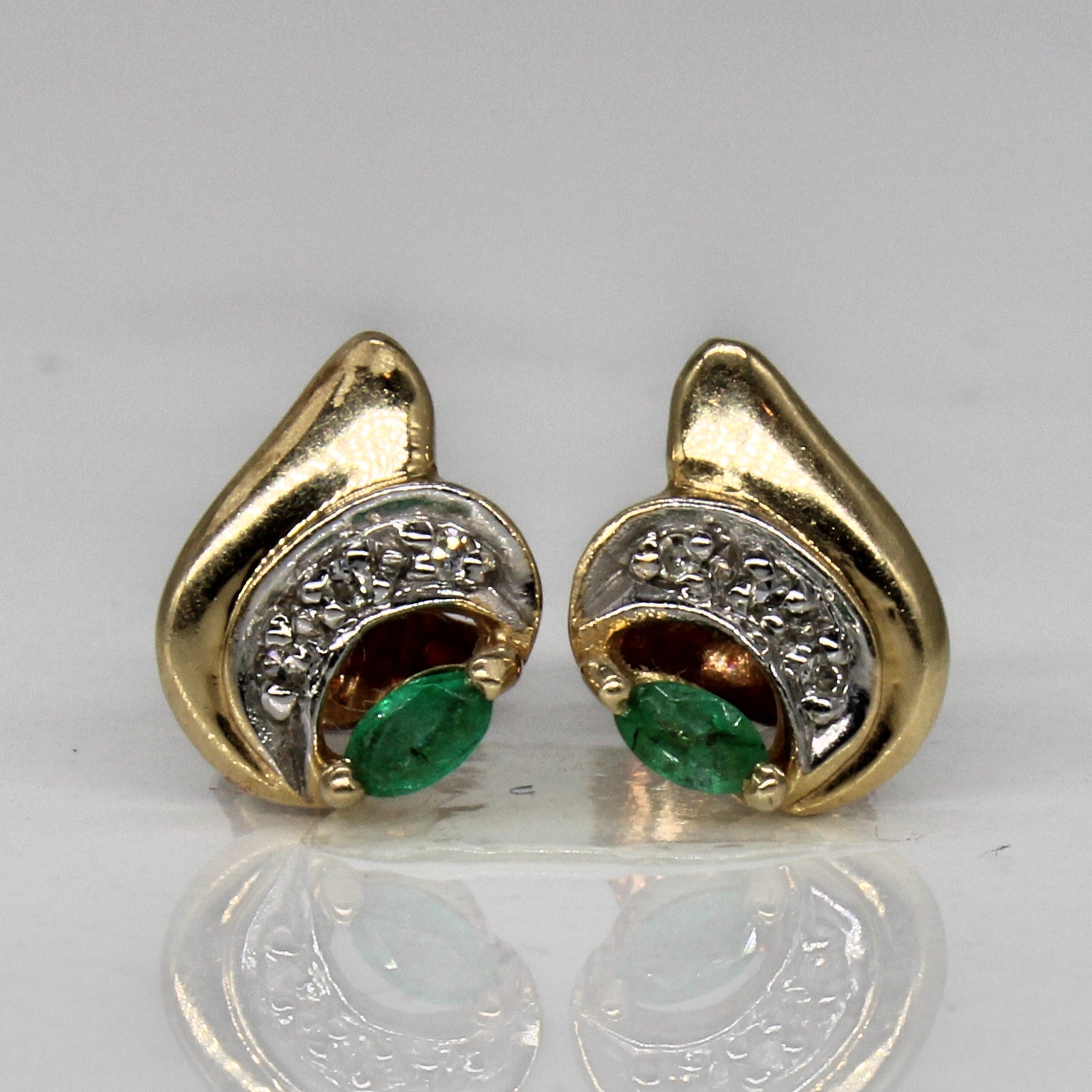 Emerald & Diamond Stud Earrings | 0.04ctw, 0.03ctw |