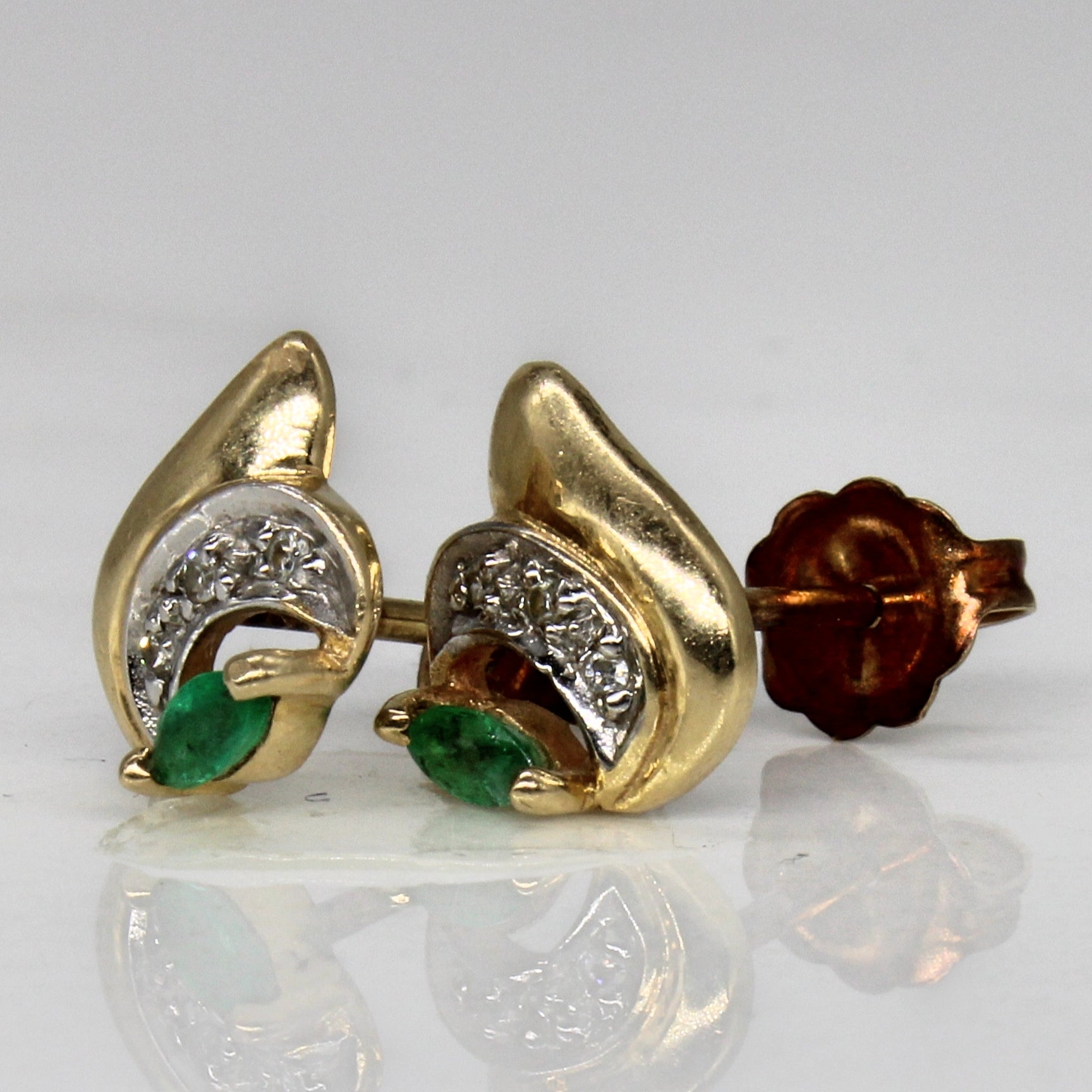 Emerald & Diamond Stud Earrings | 0.04ctw, 0.03ctw |