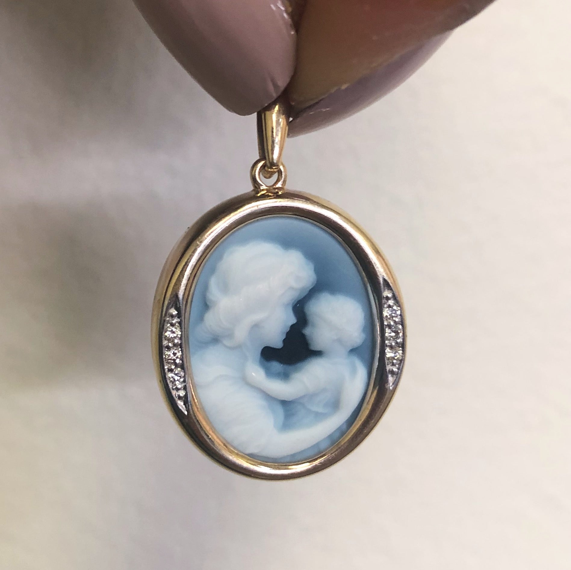 Mother & Daughter Diamond Onyx Cameo Pendant |