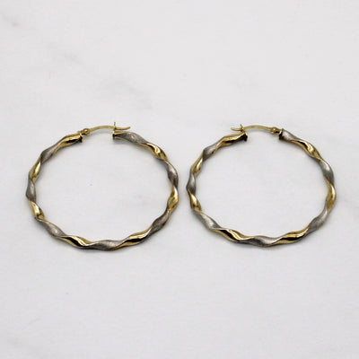Two Tone Gold Twist Hoop Earrings |