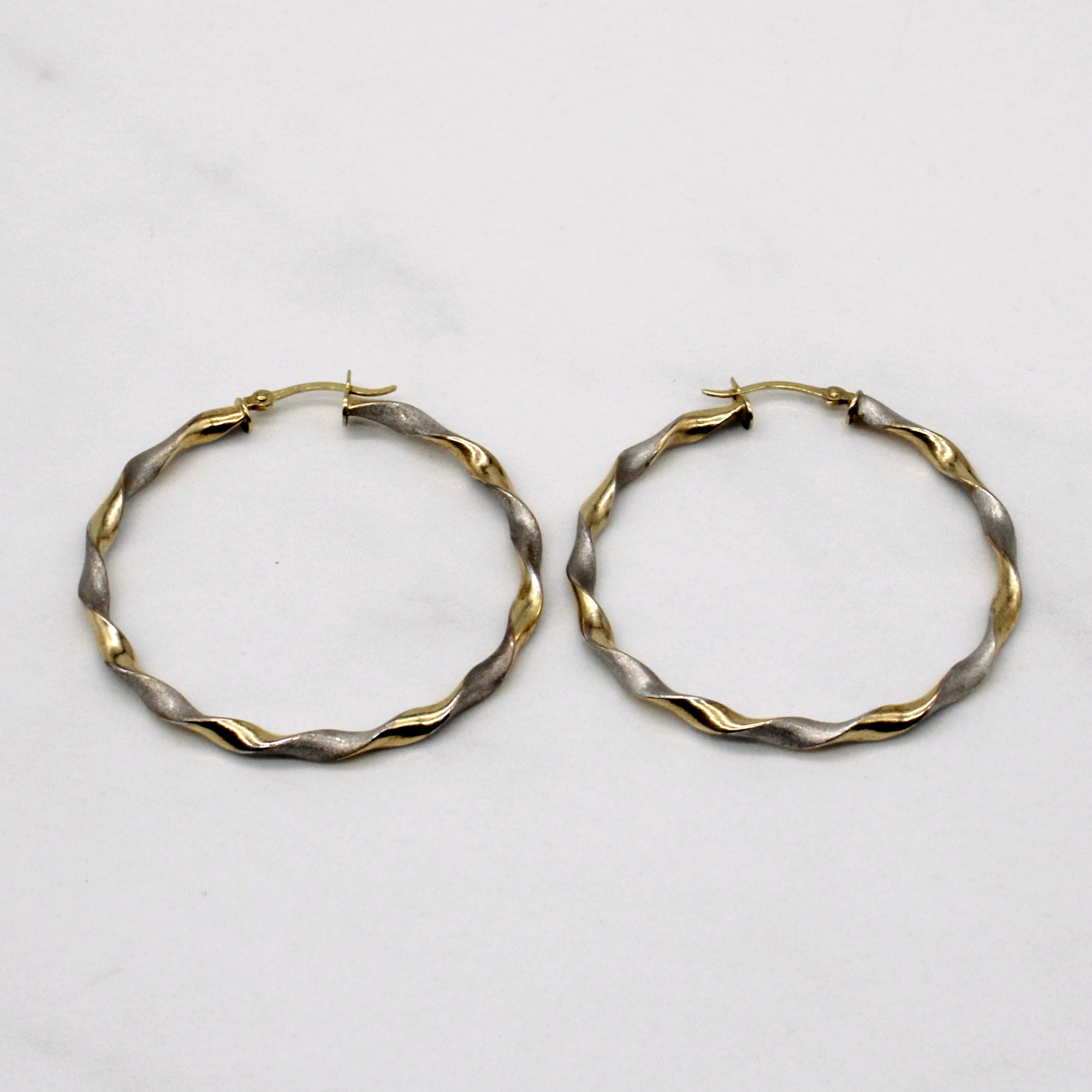 Two Tone Gold Twist Hoop Earrings |