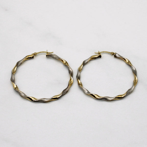 Two Tone Gold Twist Hoop Earrings |