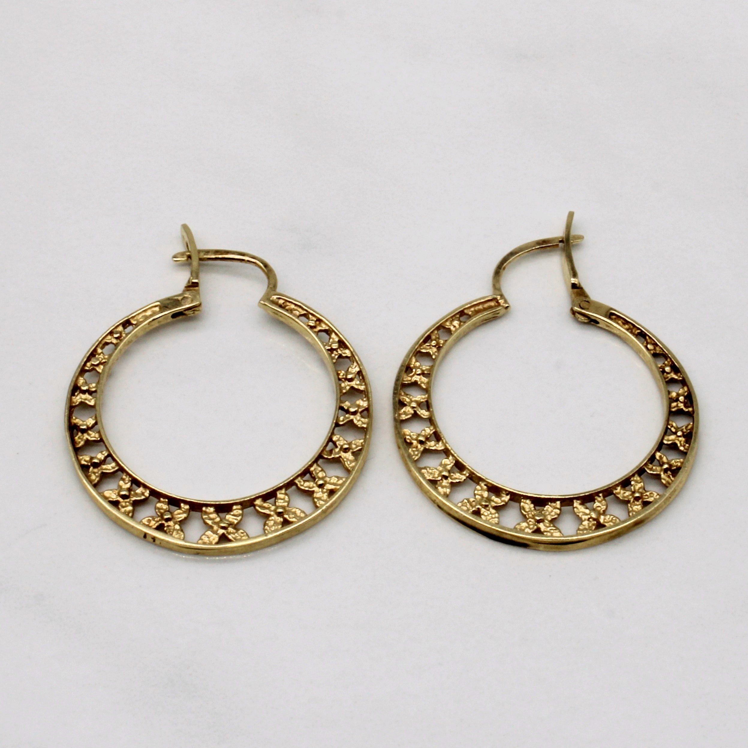 Yellow Gold Floral Hoops |