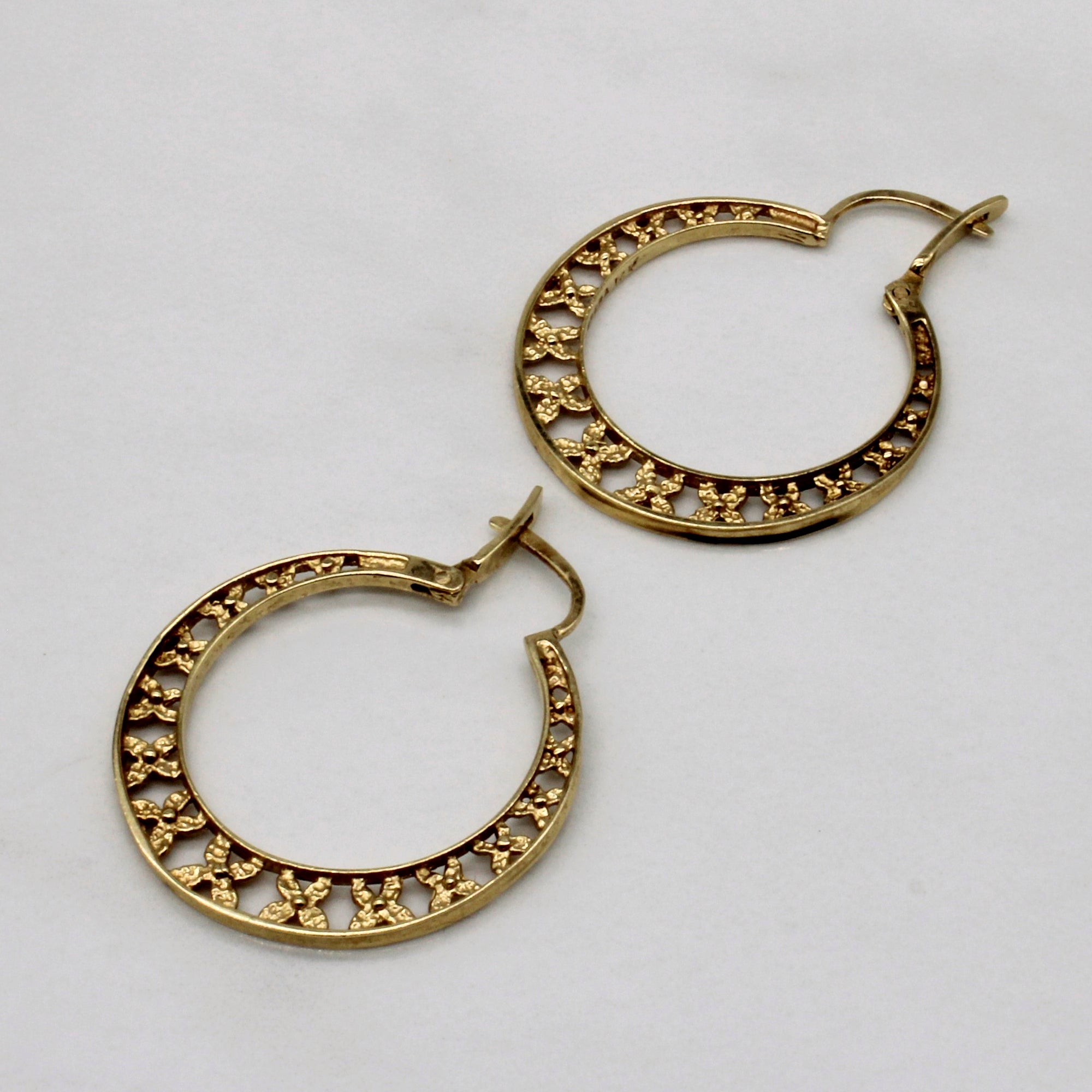 Yellow Gold Floral Hoops |