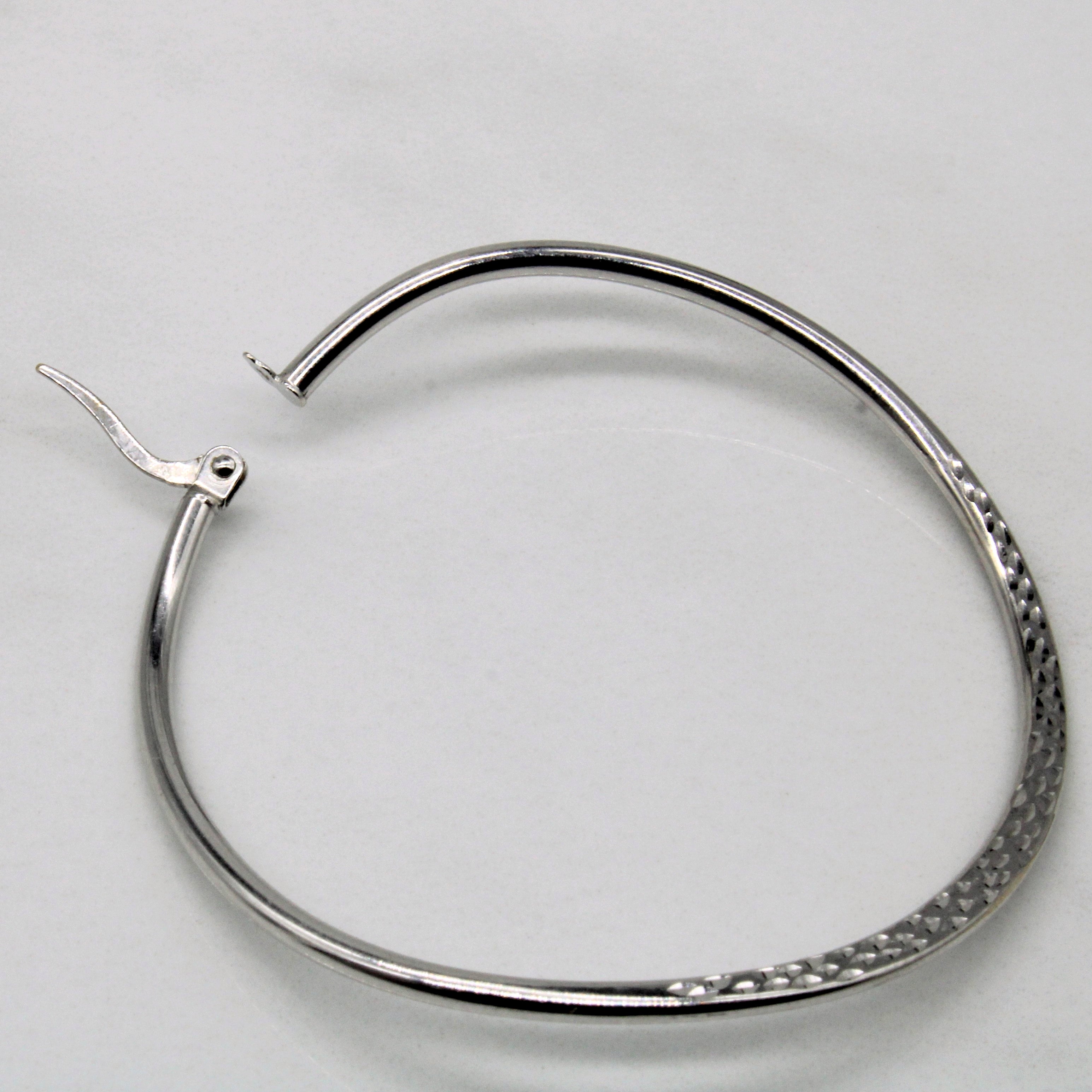 White Gold Textured Wave Hoops |