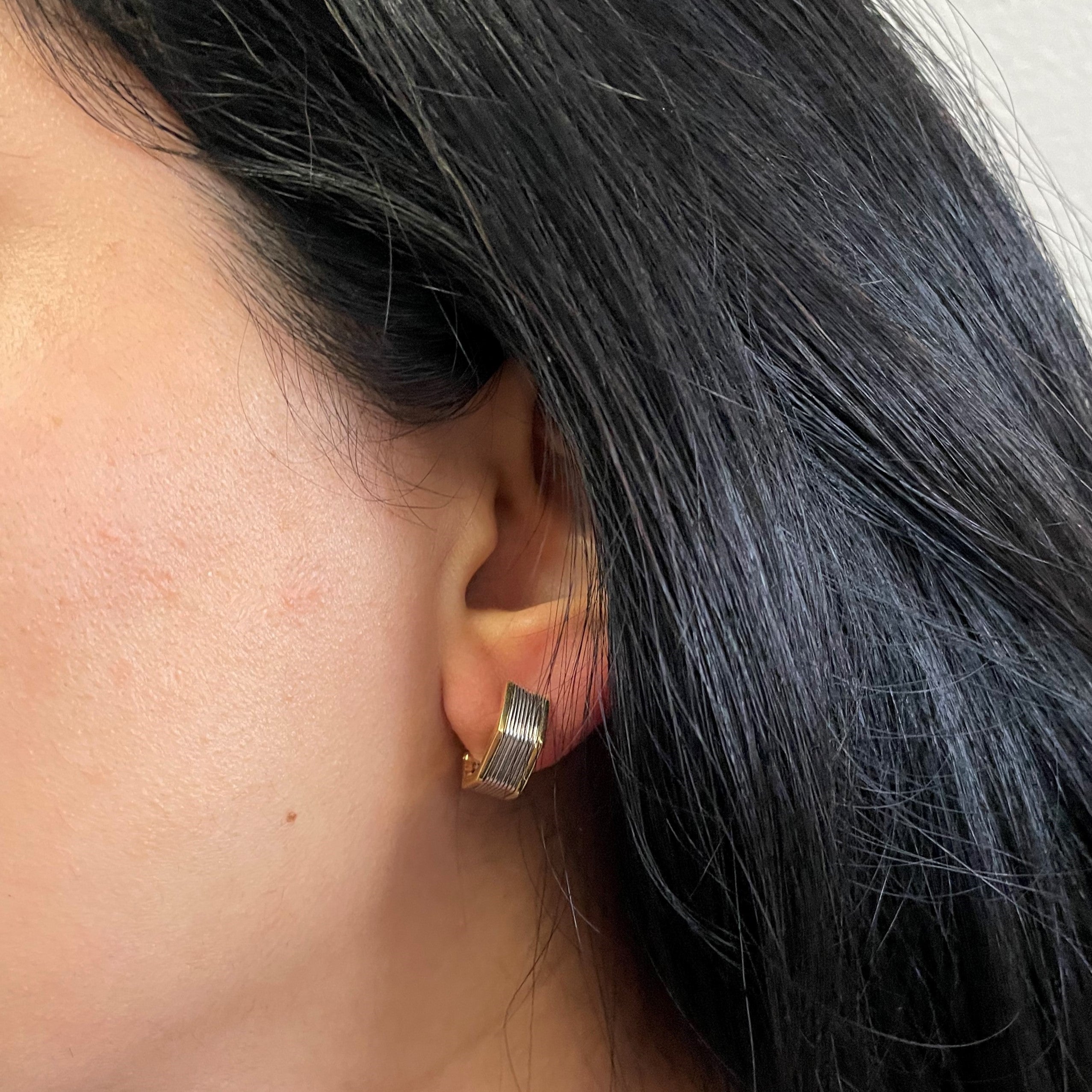 Textured Two Tone Gold Huggie Earrings