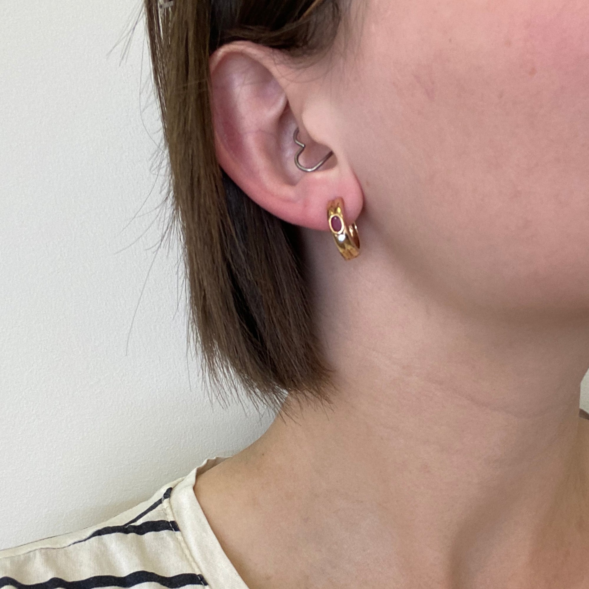 Bezel Set Ruby & Diamond Hoop Earrings |0.02 ctw |