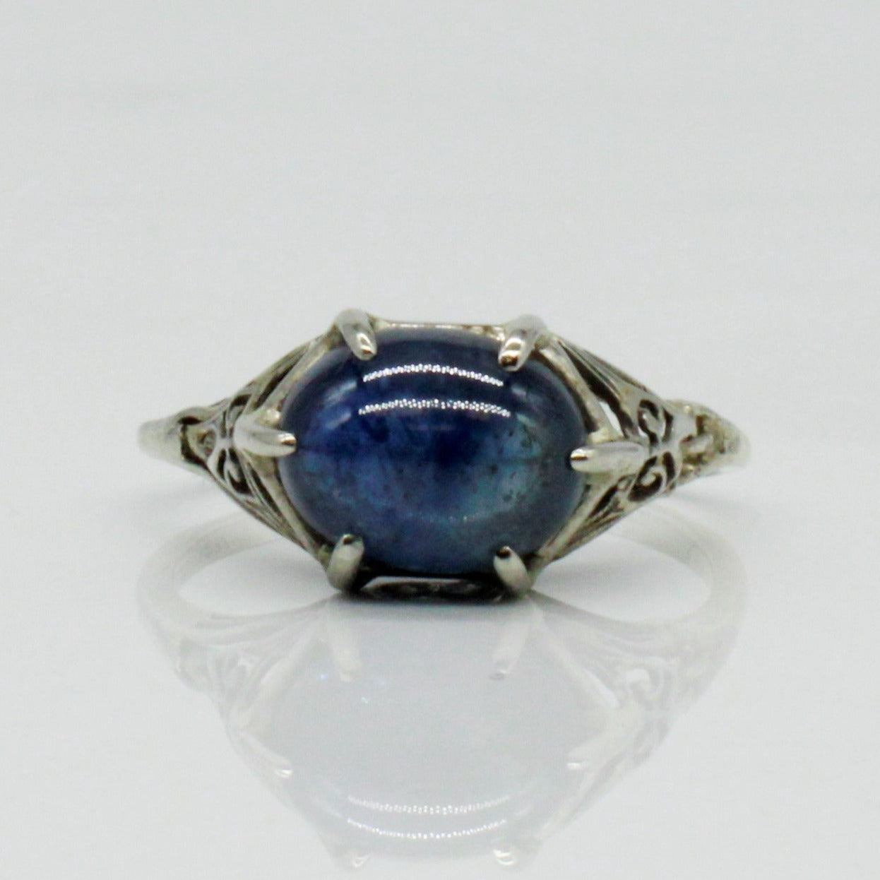 Bespoke' Art Deco Cabochon Sapphire Ring | 3.02ct | SZ 6 |