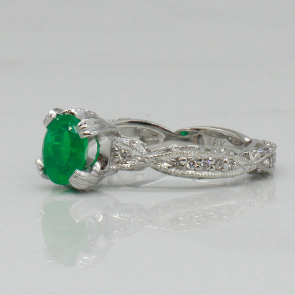 Milgrain Emerald & Diamond Engagement Ring | 0.77ct, 0.28ctw | SZ 6 |