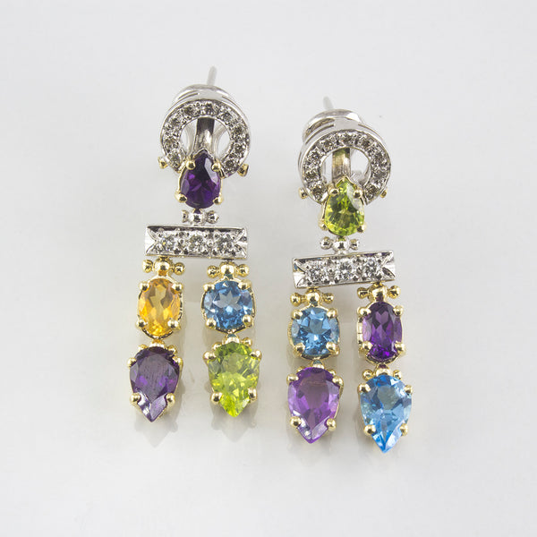 Multi Stone and Diamond Drop Earrings | 6.40 ctw |