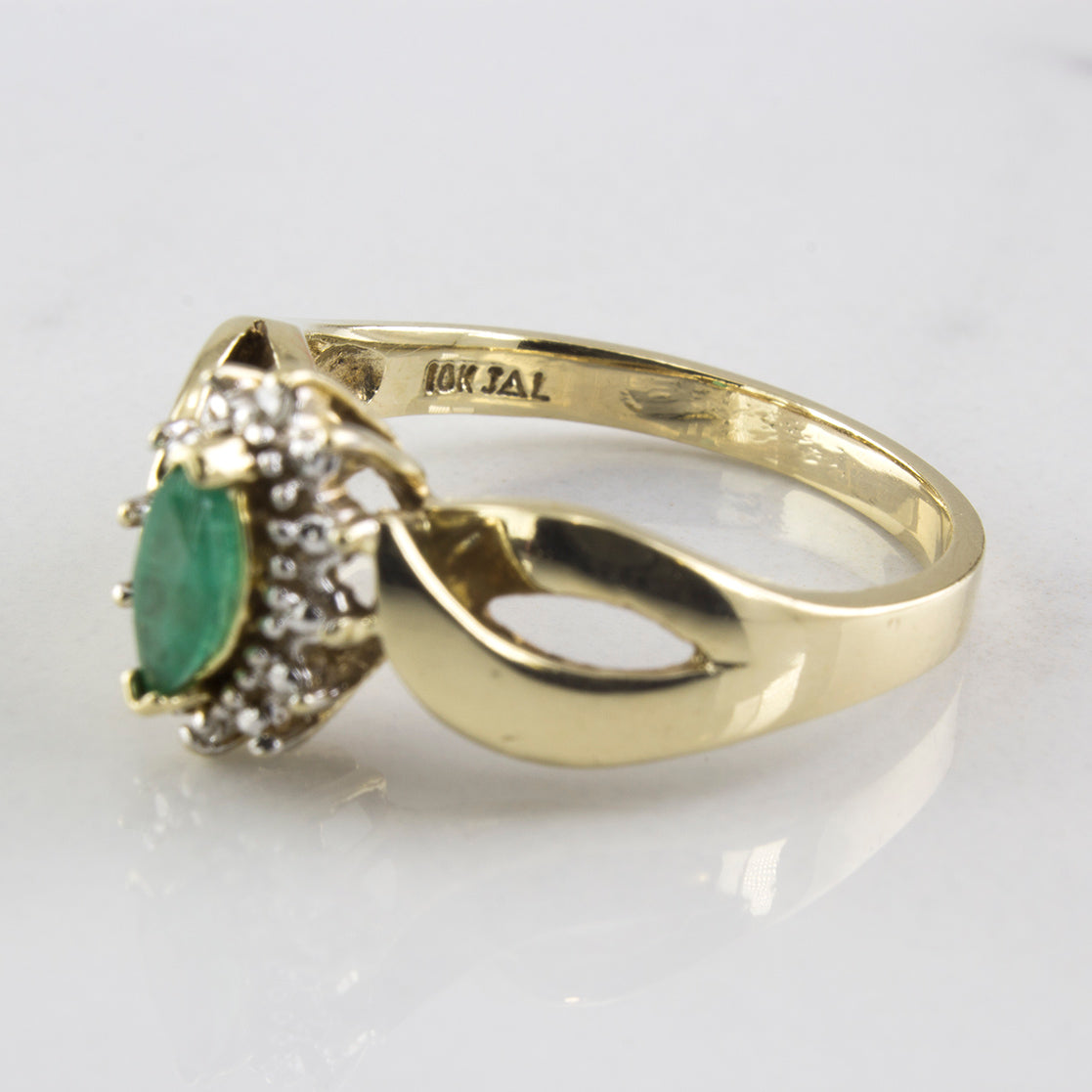 Marquise Cut Emerald and Diamond Halo Ring | 0.19 ctw | SZ 6.5 |