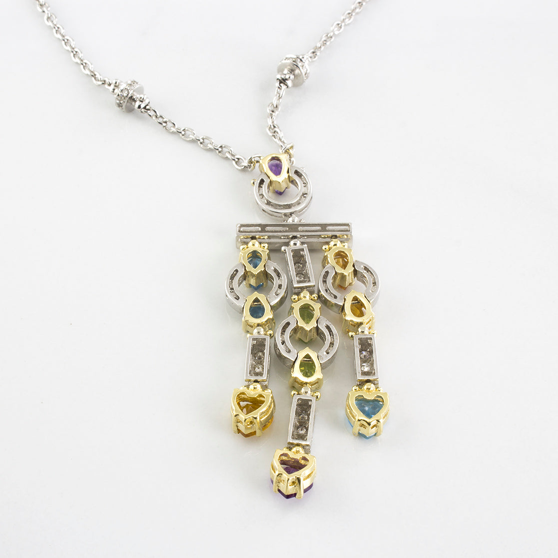 Multi Stone and Diamond Drop Necklace | 5.70 ctw | SZ 18