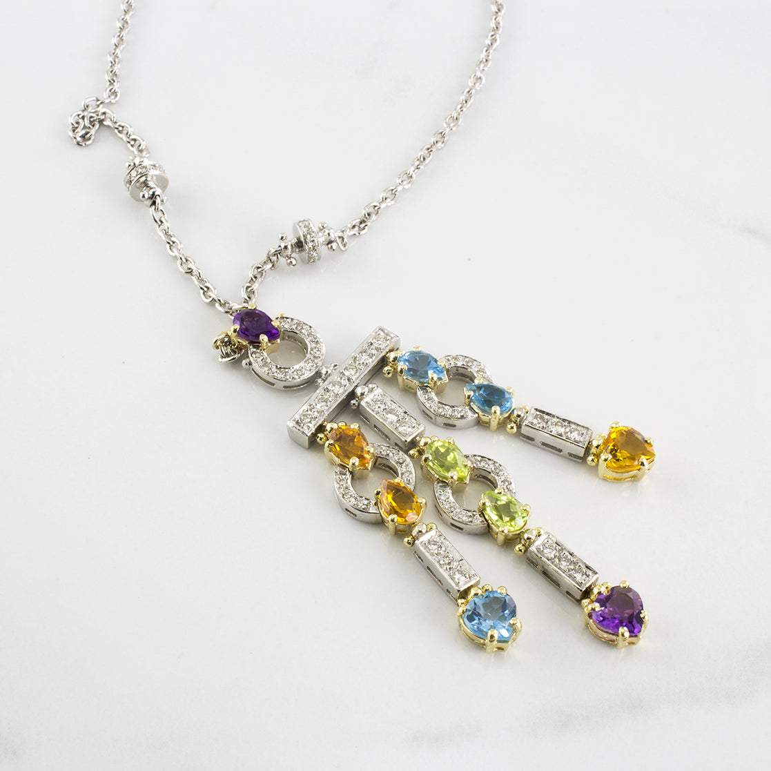 Multi Stone and Diamond Drop Necklace | 5.70 ctw | SZ 18