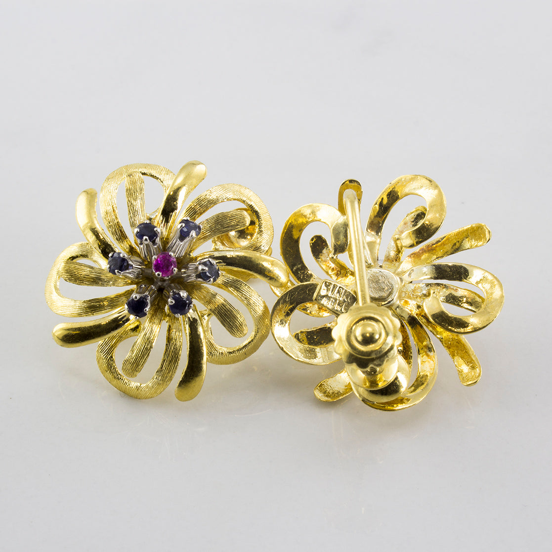 Pink and Blue Sapphire Floral Twist-On Earrings | 0.75 ctw |
