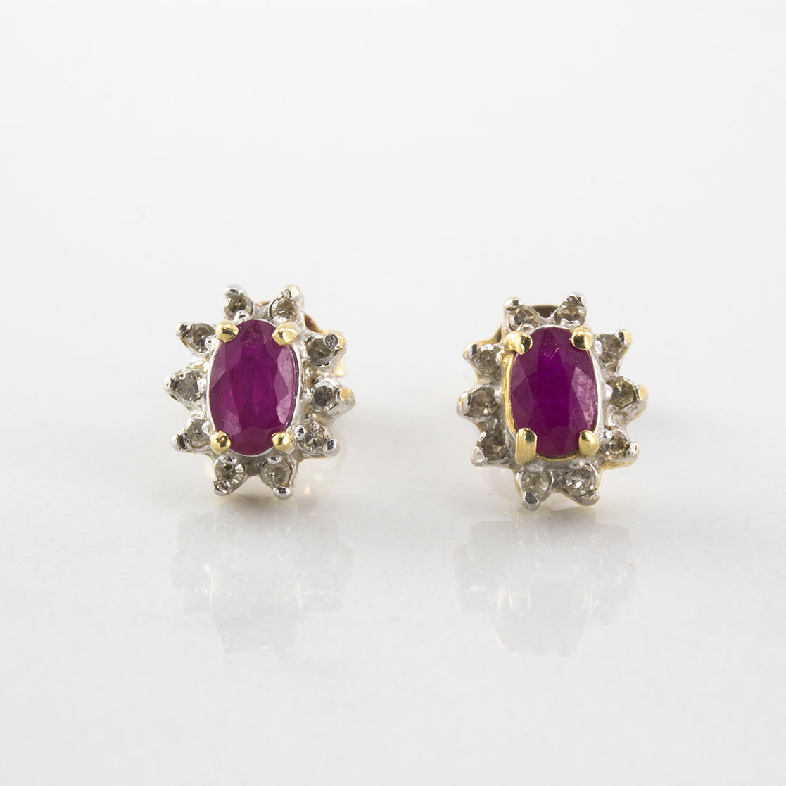 Oval Ruby Diamond Halo Earrings | 0.10 ctw |