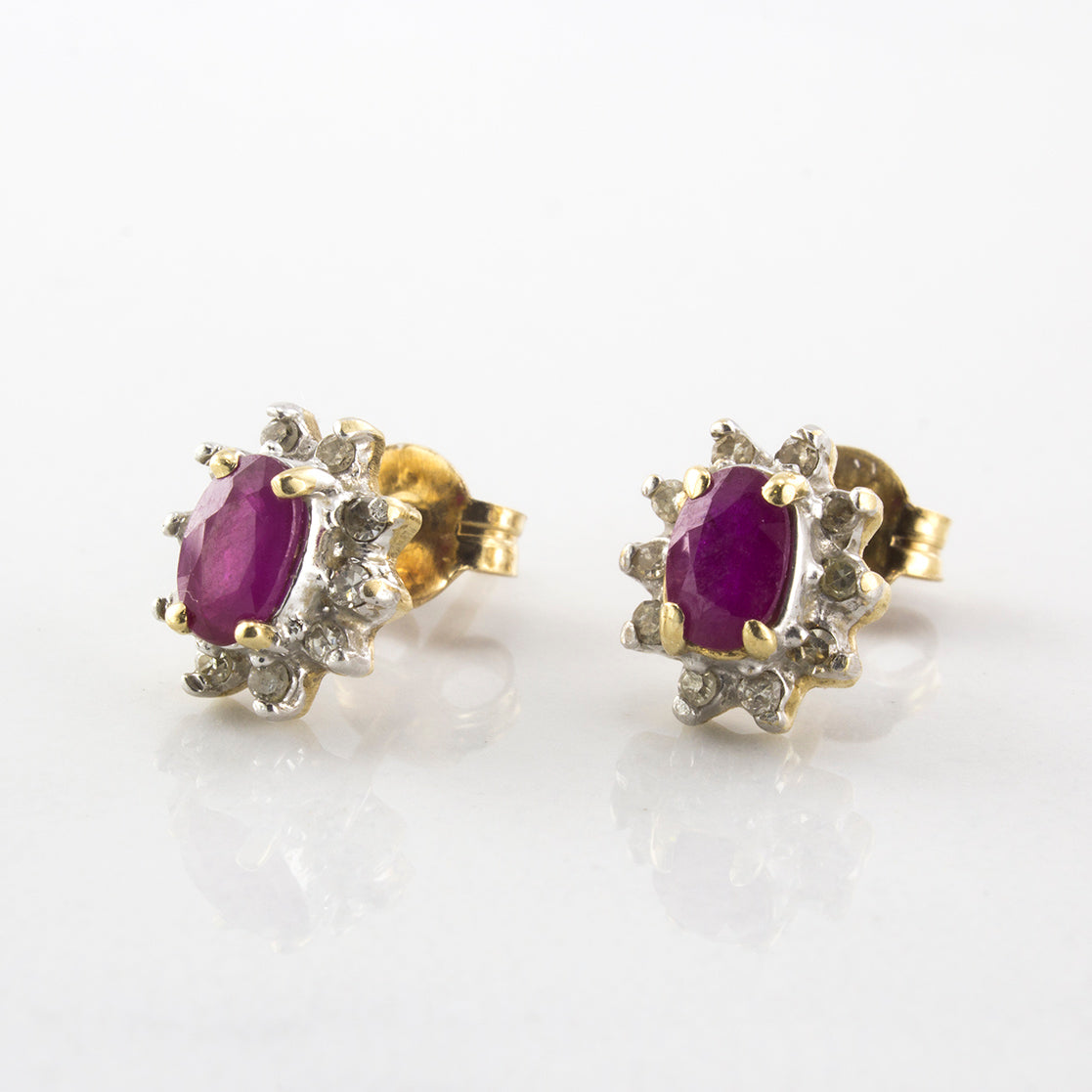 Oval Ruby Diamond Halo Earrings | 0.10 ctw |
