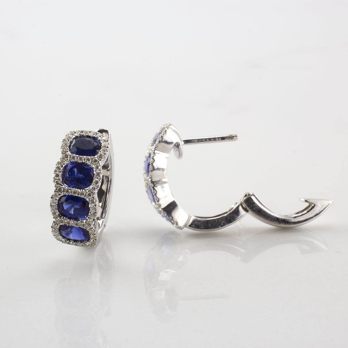 Cushion Cut Blue Sapphire Hinged Hoop Earrings | 0.26 ctw |
