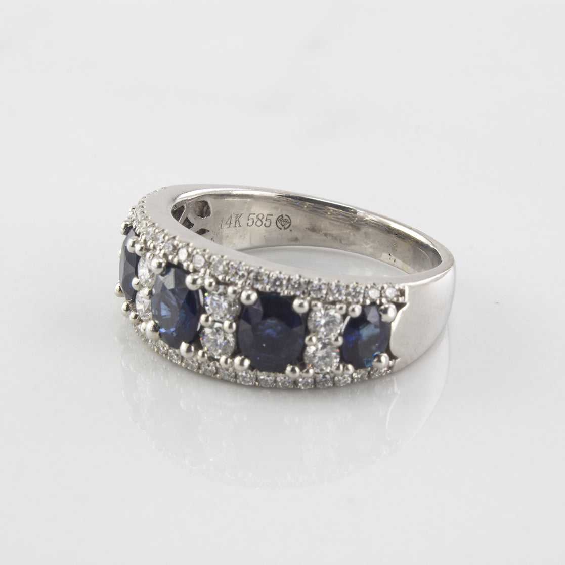 Blue Sapphire and Diamond Wide Ring | 0.40 ctw | SZ 6.75 |