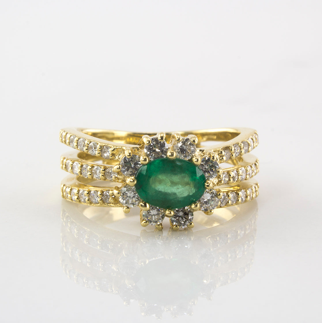Emerald and Diamond Halo Engagement Ring | 0.64 ctw | SZ 7 |