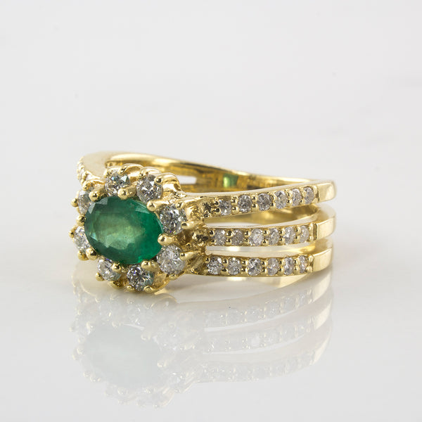 Emerald and Diamond Halo Engagement Ring | 0.64 ctw | SZ 7 |