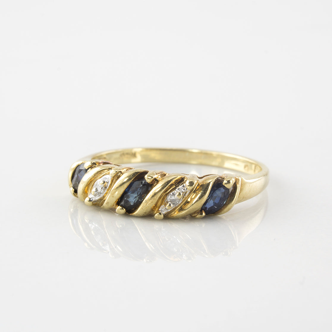 Blue Sapphire and Diamond Three Stone Ring | 0.19 ctw | SZ 7.5 |