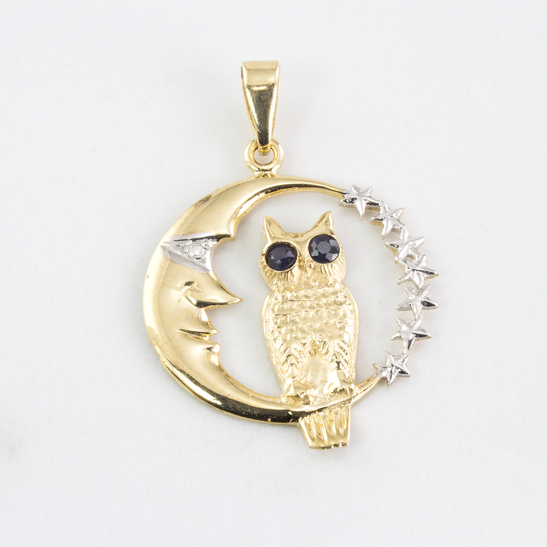 Moon and Owl Two-Tone Pendant