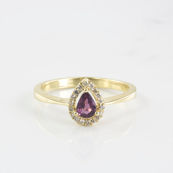 Diamond Halo Pear Cut Ruby Engagement Ring | 0.10 ctw | SZ 6.75 |
