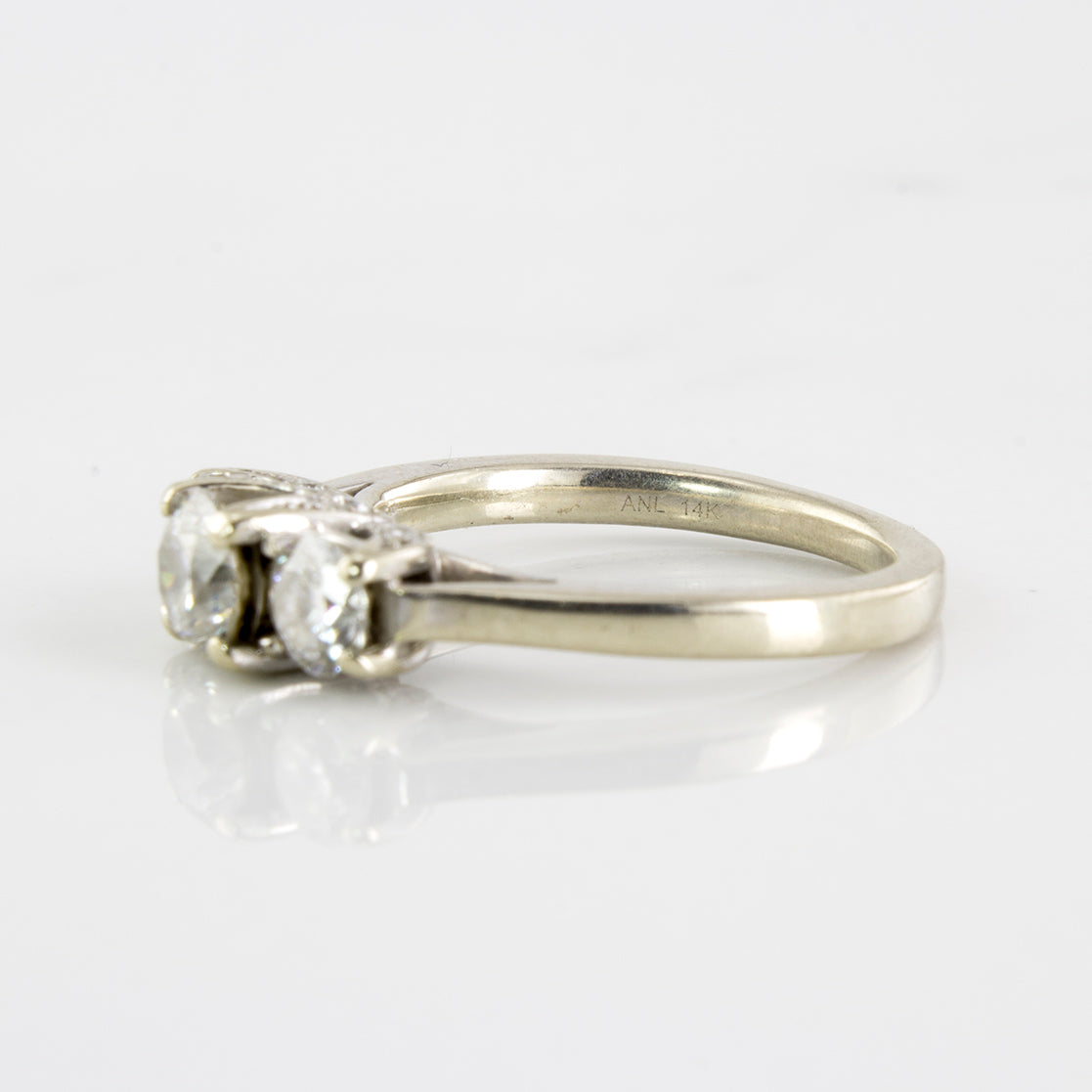 Diamond Detailed Three Stone Engagement Ring | 0.87 ctw | SZ 3.75 |