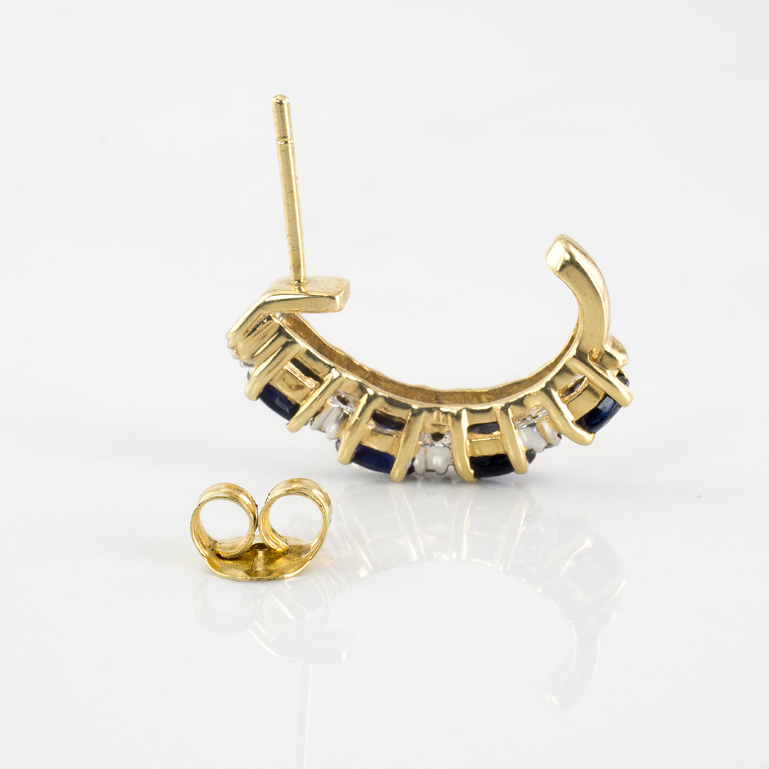 Diamond & Sapphire Half Hoop Stud Earrings | 1.50 ctw Sapphires, 0.06 ctw Diamonds