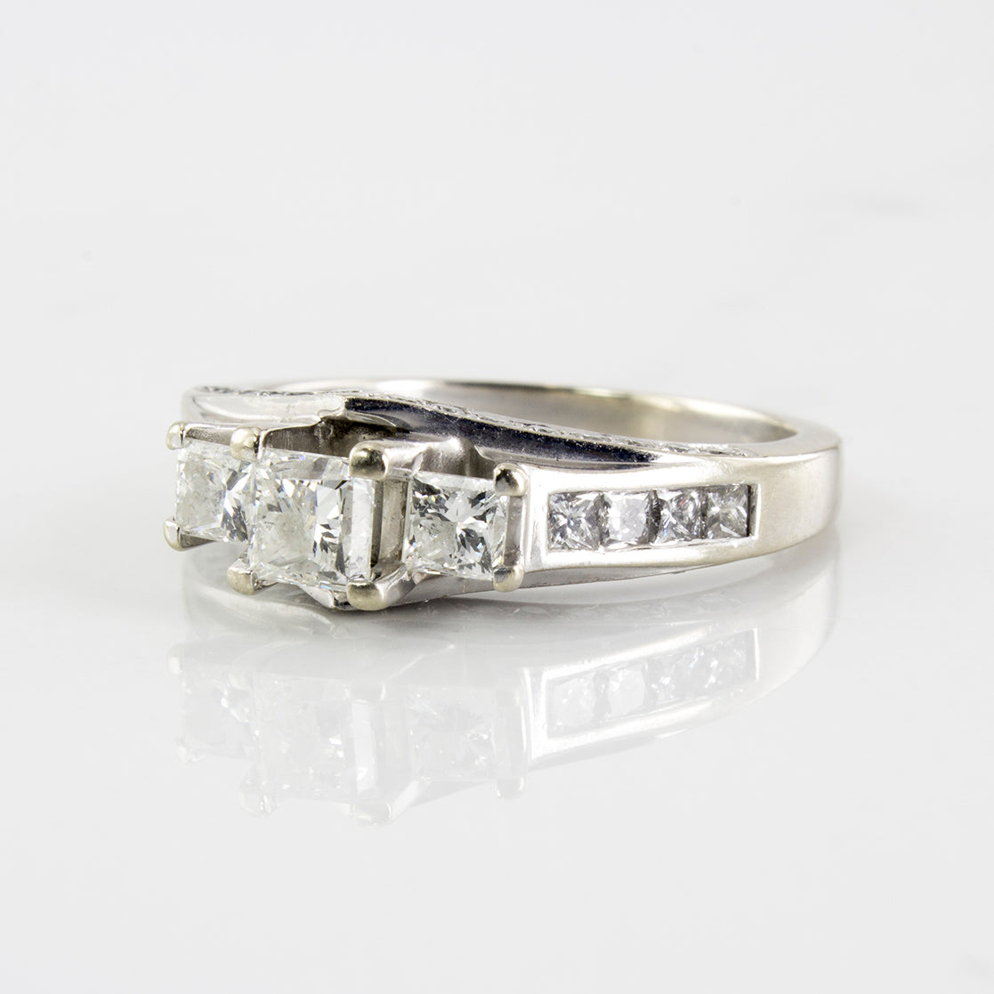 Diamond Detailed Cathedral Princess Cut Ring | 1.52 ctw | SZ 7 |