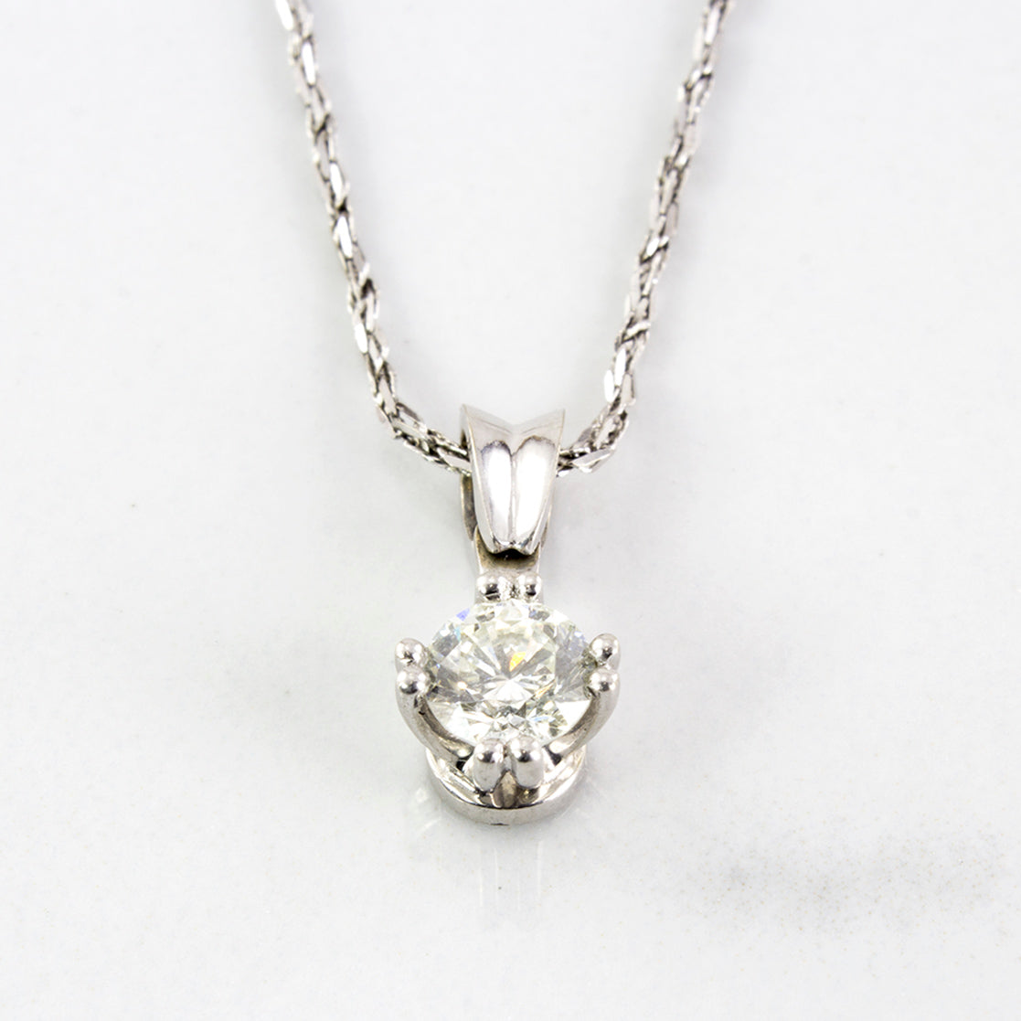 Double Prong Solitaire Diamond Necklace | 0.36 ctw | SZ 16