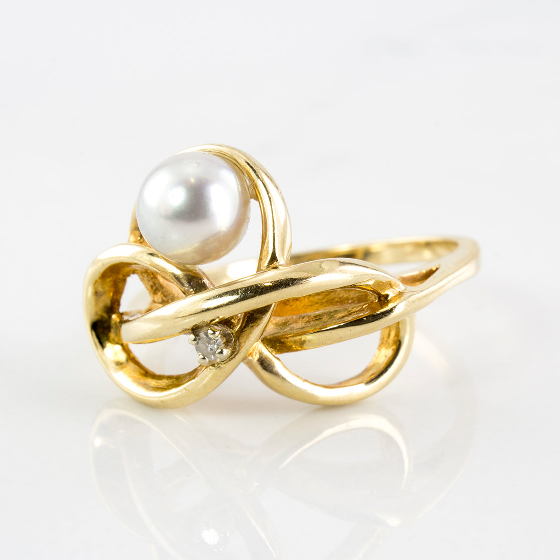 Free Form Pearl & Diamond Ring | 0.01 ctw | SZ 6.5|