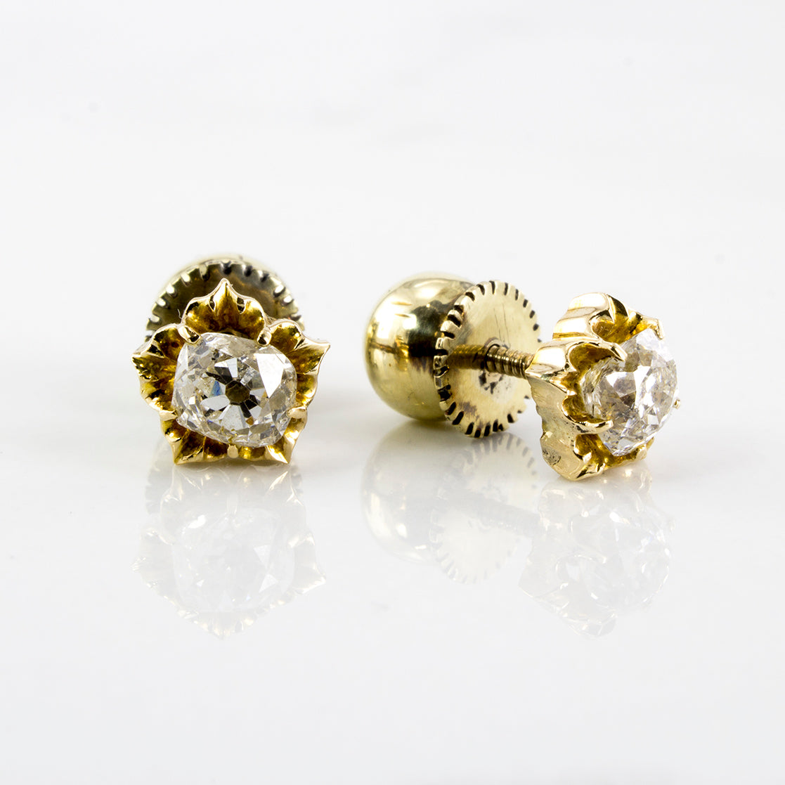 Floral Victorian Era Diamond Stud Earrings | 0.70 ctw |