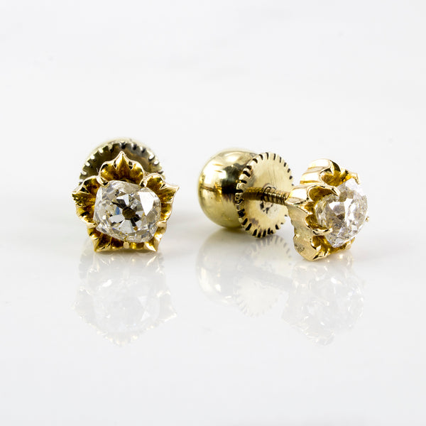 Floral Victorian Era Diamond Stud Earrings | 0.70 ctw |