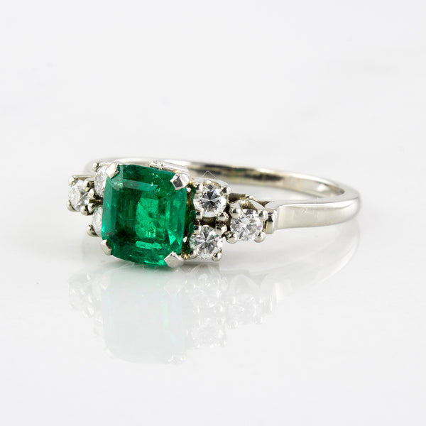 Retro 'Birks' Modified Cushion Cut Emerald Ring | 0.43ct Emerald, 0.24ctw Diamonds | SZ 7.25
