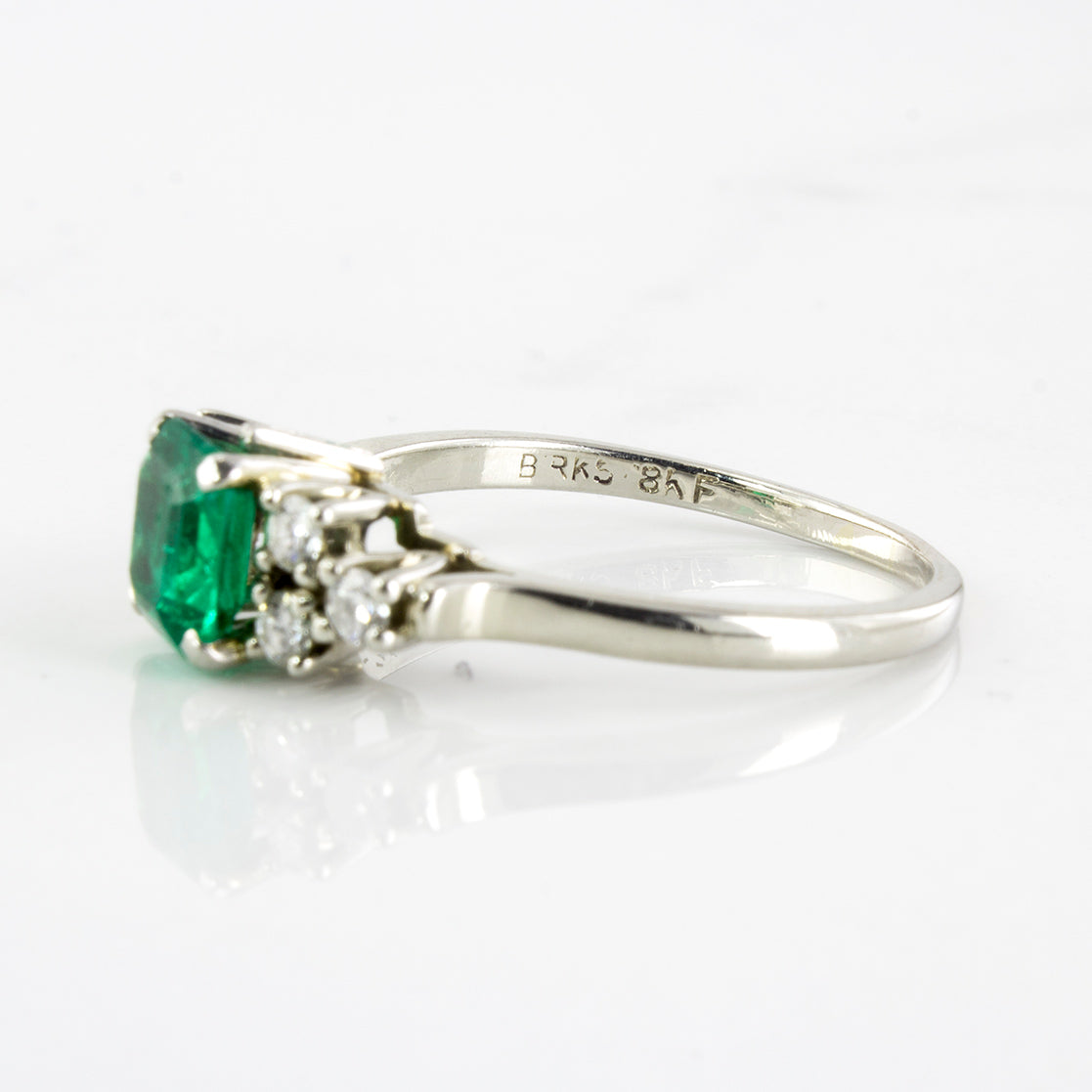 'Birks' Retro Modified Cushion Cut Emerald Ring | 0.43ct Emerald, 0.24ctw Diamonds | SZ 7.25