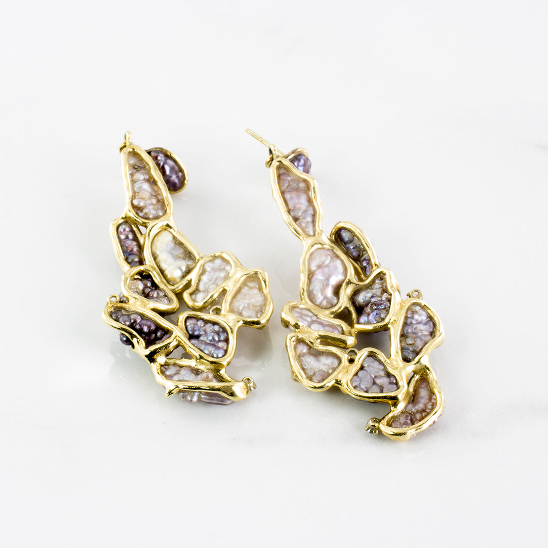 Baroque Pearl & Diamond Long Drop Earrings | 0.32 ctw Diamonds |