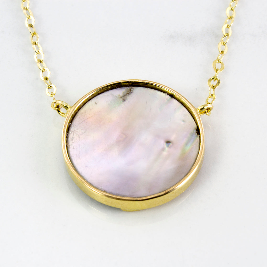 Reversible Mother of Pearl Circle Necklace | 3.50ct, 0.01ct | SZ 18