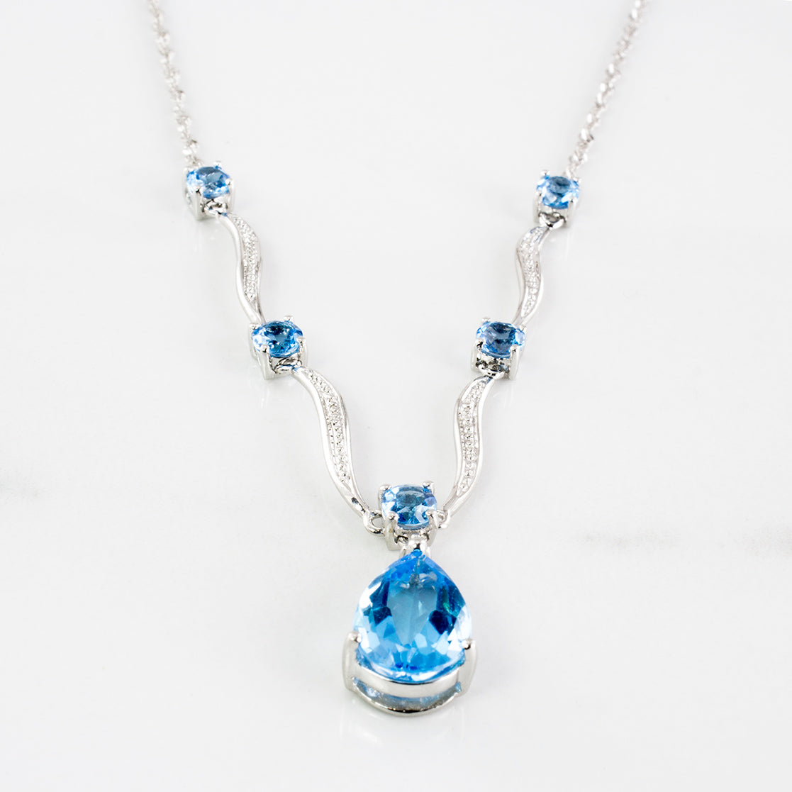 Blue Topaz Drop Necklace | 4.35ctw, 0.01ct | SZ 16-20" |