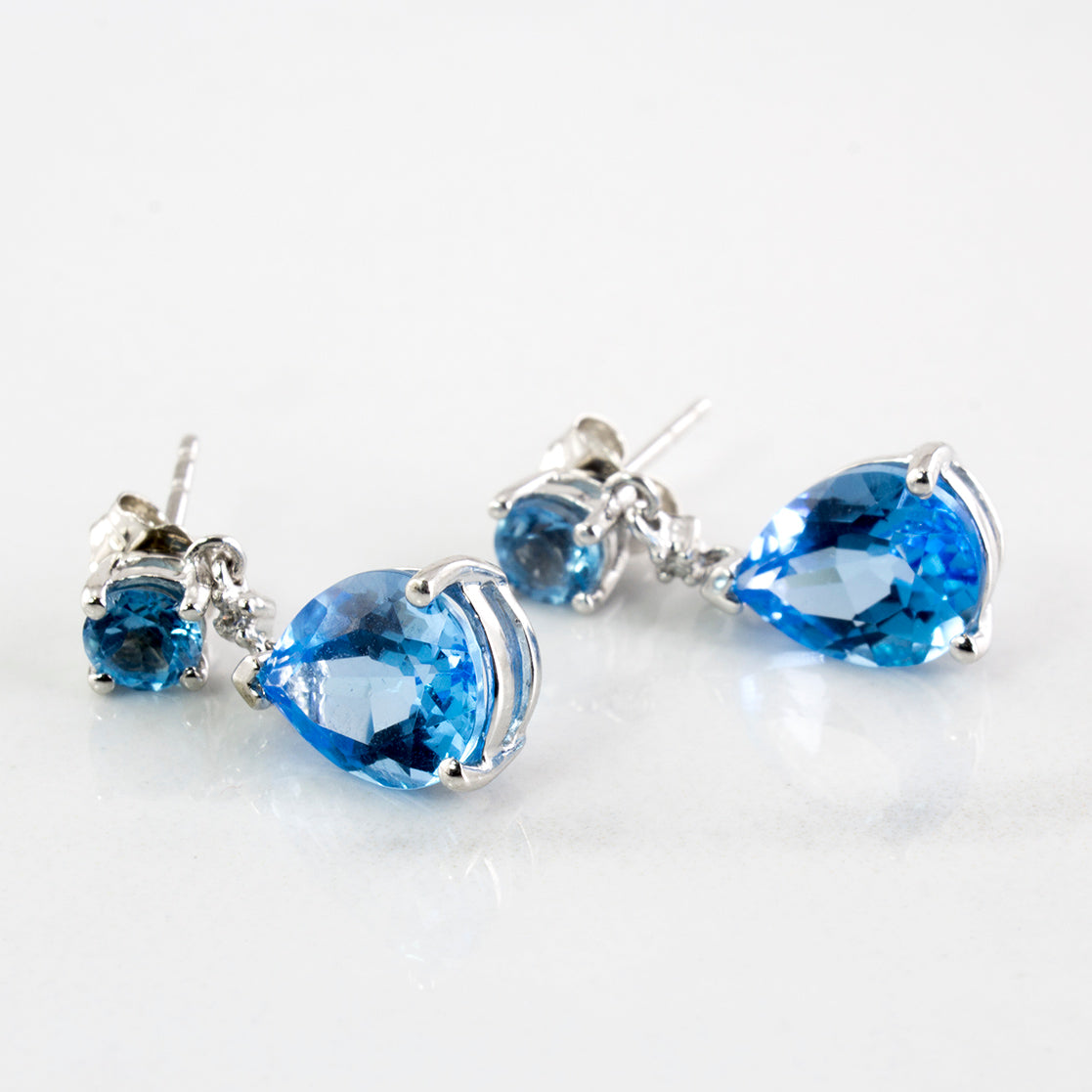 Blue Topaz & Diamond Drop Earrings | 4.30ctw, 0.01 ctw |
