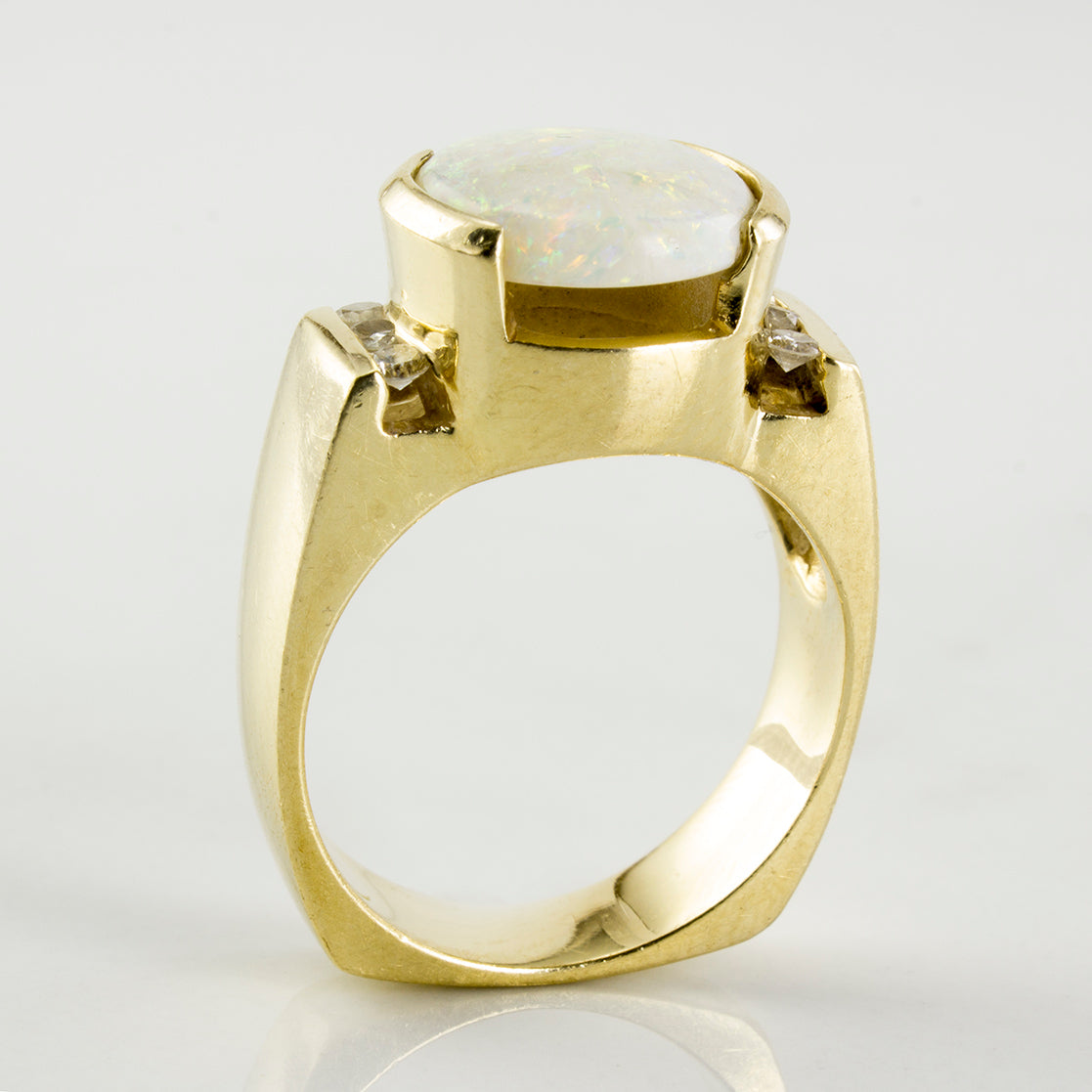 Round Cabochon Opal & Diamond Ring | 1.70ct, 0.12ctw | SZ 5.75 |